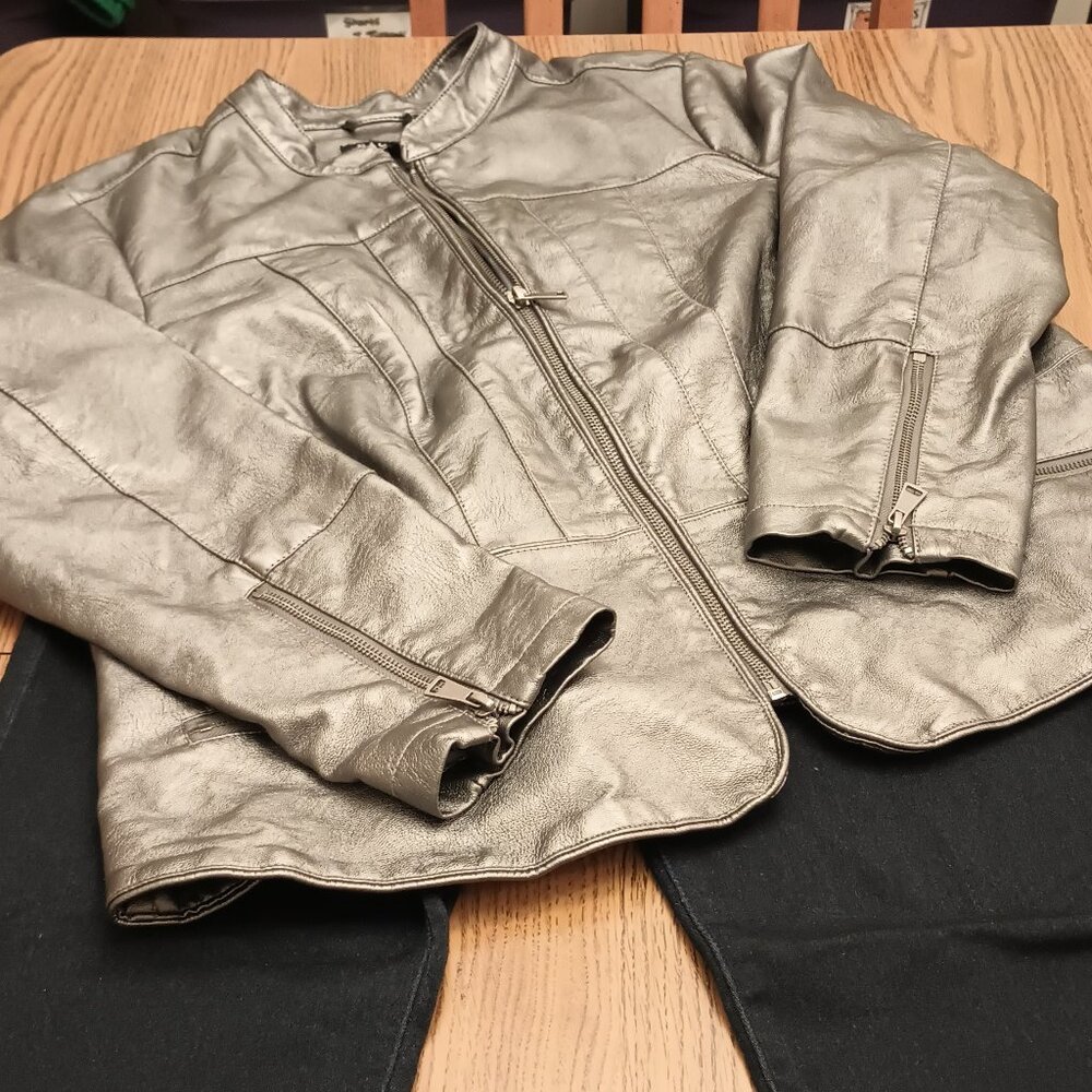 Baccini Size L Pewter Faux Leather Jacket (NWT) - Picture 2 of 15